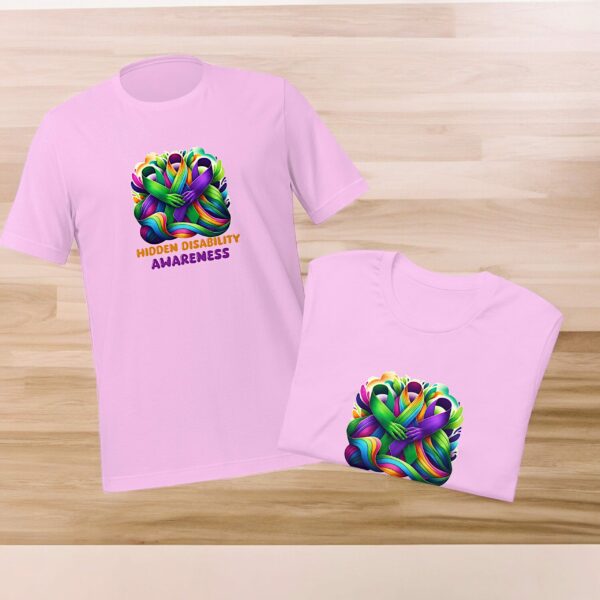 Pink hidden disability awareness t-shirt with colourful logo design