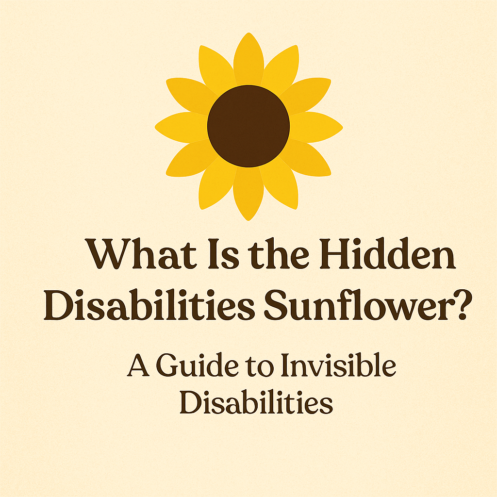 A digital graphic featuring a bright sunflower icon above the title “What Is the Hidden Disabilities Sunflower? A Guide to Invisible Disabilities” on a textured cream background.